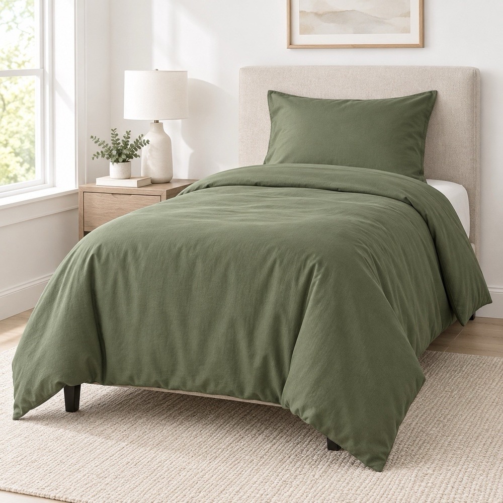 Cannon Home Twin/Twin XL 2-Piece Duvet Cover Set Olive Army Sage Green With Sham